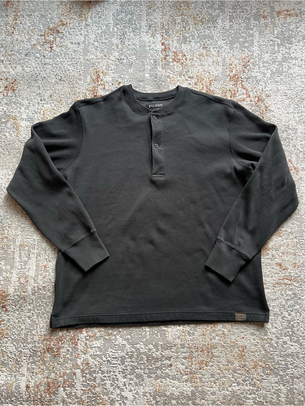 Filson Waffle Knit Henley XL Faded Black Thermal Long Sleeve 100% Cotton